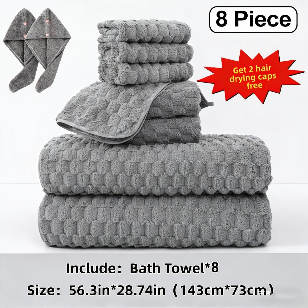 Towel Set 4 or 8 Piece Microfiber Collection with Hair-Drying Cap Options in Four Colors for Home and Guest Use