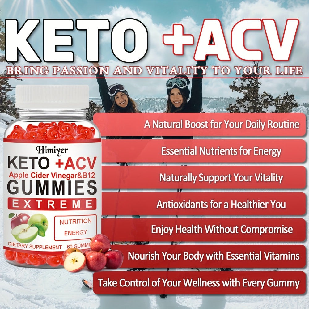 Dietary Supplement Apple Cider Vinegar Gummies with Vitamins B12 and B6 in One- or Three-Pack Options