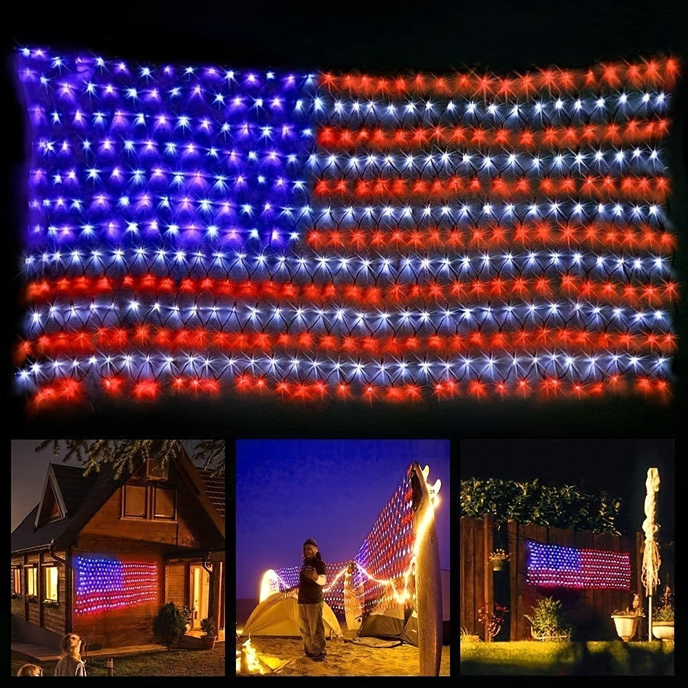 String Lights, 420-LED American Flag Net Display with Red, White and Blue Lights, 120V Plug and 6.6 by 3.3-Foot Size