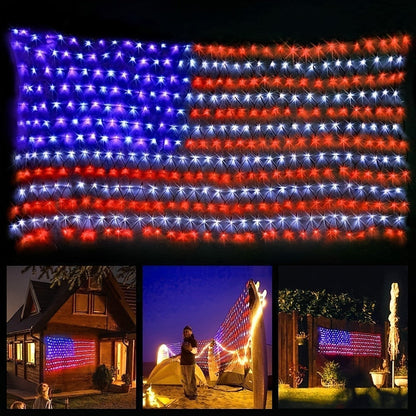 String Lights, 420-LED American Flag Net Display with Red, White and Blue Lights, 120V Plug and 6.6 by 3.3-Foot Size