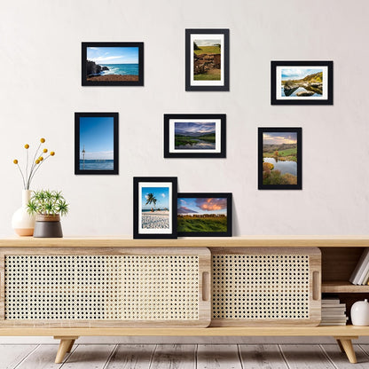 Black Picture Frame Set with 12 or 24 Frames in 4 x 6, 5 x 7 or 8 x 10-Inch Checkout Sizes