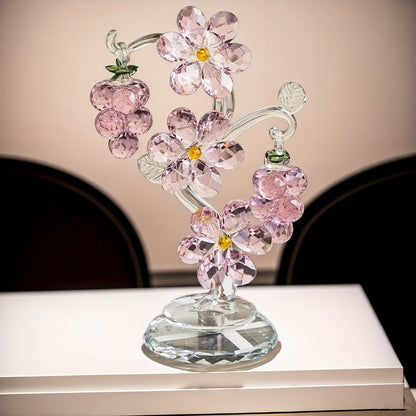 Pink Crystal Tree Statue Ornament - Romantic Crystal Flower Sculpture with Rotatable Base, Elegant Home Decor Gift for Valentine's Day