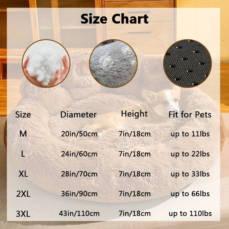 Dog Bed Cat Bed Bear Paw Round Plush Non-Slip – Soft Warm Cuddler Pet Mattress for Puppy, Small, Medium & Large Dogs and Cats, Sizes 20–36 Inch, Colors: Coffee, Pink, Gray