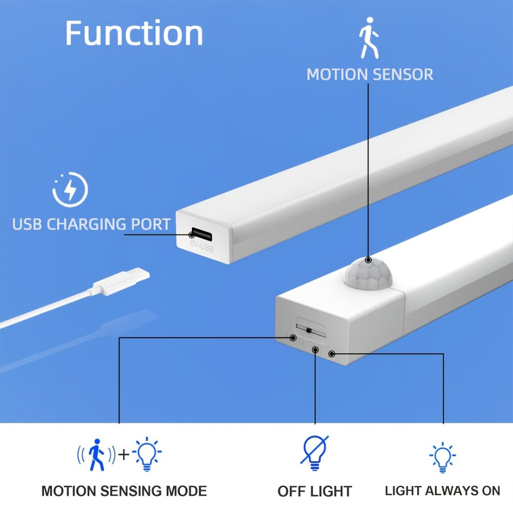 Under Cabinet Lights Motion Sensor 12 Pack USB Rechargeable Wireless Magnetic LED Night Light - 3 Modes Dimmable for Kitchen Wardrobe Closet Stairs Bedroom Bathroom Indoor - 10cm 20cm 30cm