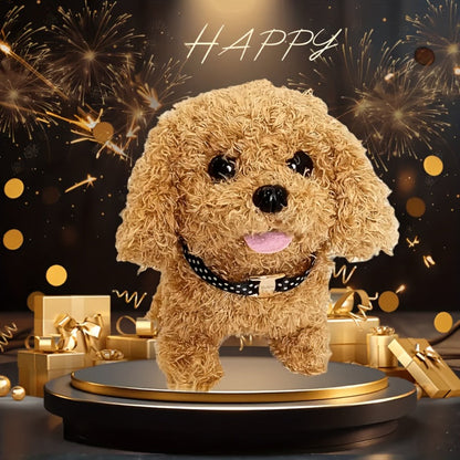 Simulation Puppy Robot Electric Interactive Dog Toy – Auto Walking, Barking & Tail Wagging, Plush Biomimetic Pet with Dog Bone Accessory, Birthday Christmas New Year Gift for Kids Girls Boys