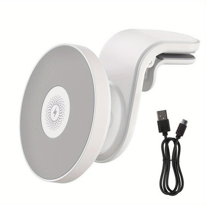 15W Magnetic Wireless Charging Car Phone Mount with Vent Clip, Swivel Joint and Black or White Finish