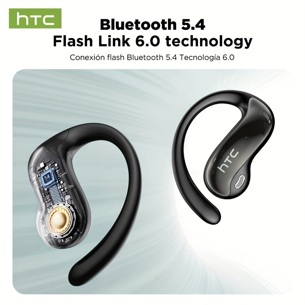 HTC NE19 Open-Ear AI Translation Earbuds with Oval Charging Case in Black, Gunmetal, Beige or Purple