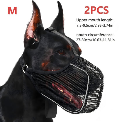 Dog Muzzle Reflective Mesh 2 Pack Anti-Bite Full Coverage with Adjustable Straps, Soft Breathable Polyester Dog Mask for Grooming Vet Visits Walking, Sizes M L XL XXL, Black