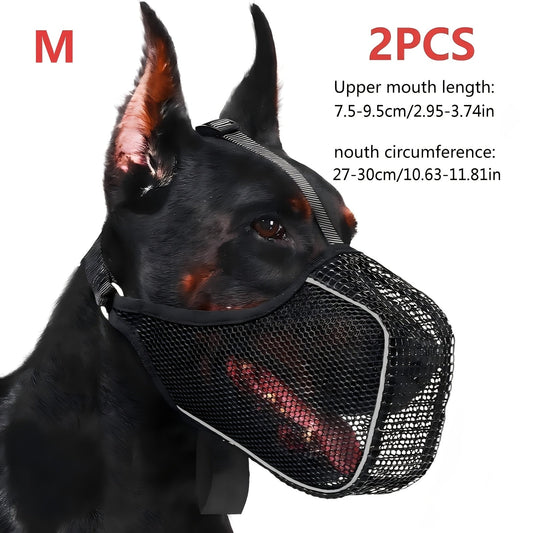 Dog Muzzle Reflective Mesh 2 Pack Anti-Bite Full Coverage with Adjustable Straps, Soft Breathable Polyester Dog Mask for Grooming Vet Visits Walking, Sizes M L XL XXL, Black
