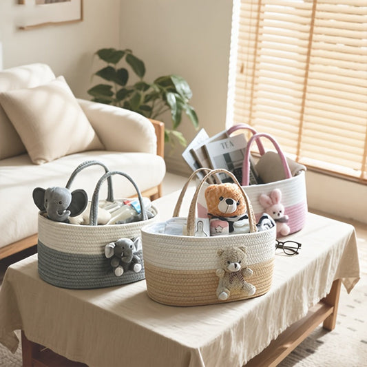 Cute Animal Woven Storage Basket – Decorative Desktop Organizer for Remote Controls, Toys, Stationery & Small Items – Bear, Bunny, Elephant & Giraffe Styles for Home, Nursery & Gift