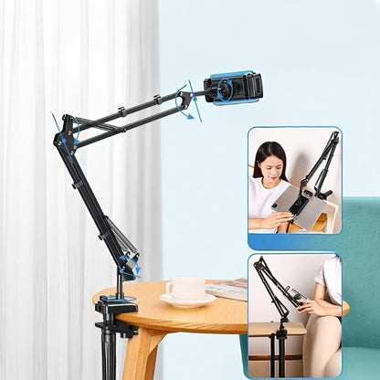 Desk-Clamp Phone and Tablet Holder with Long Articulating Arm, Rotating Device Clamp and Exact Universal Option