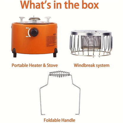 Two-in-One Outdoor Propane Radiant Heater and Cooking Stove with Hose, Converter and 7-Inch Orange Body