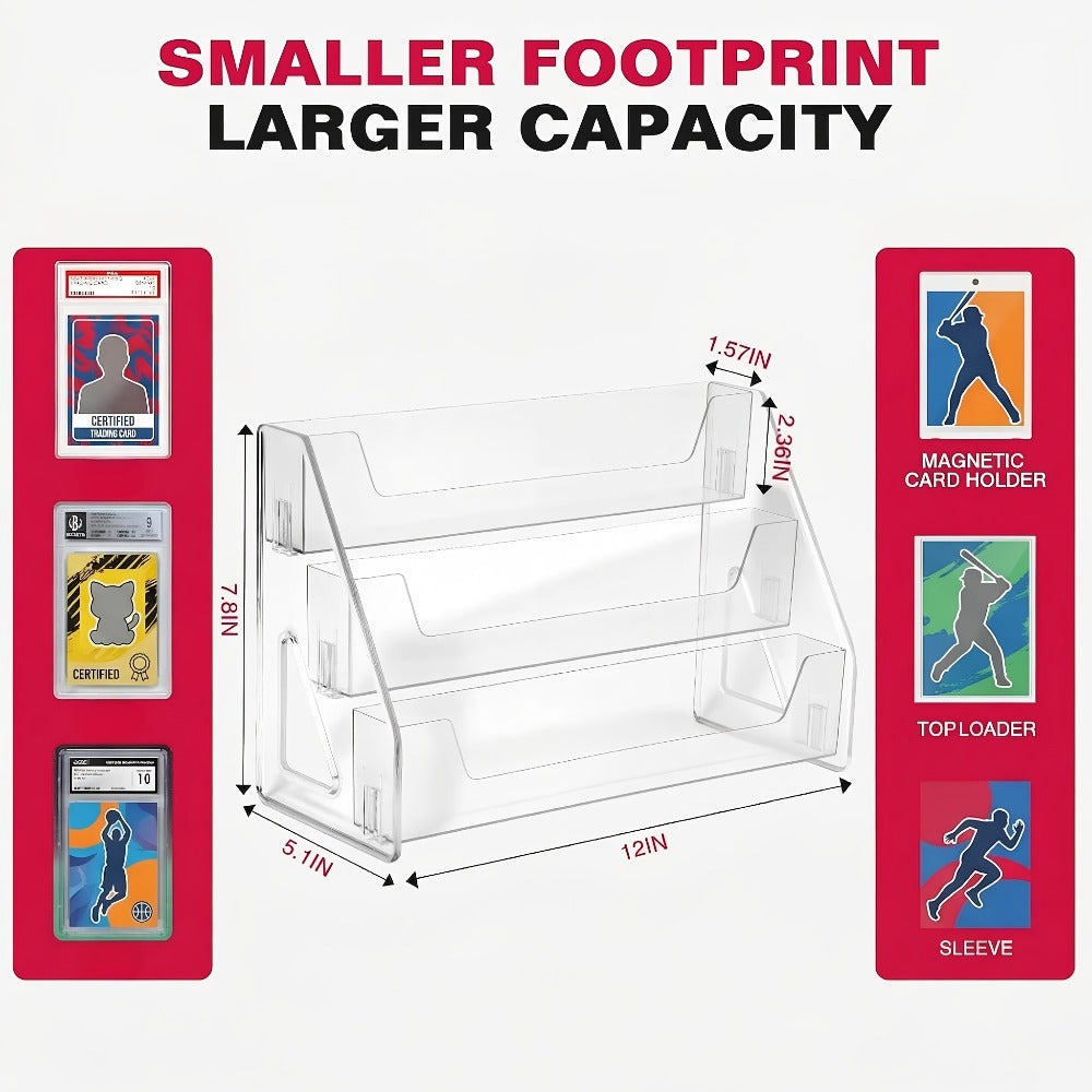 Clear Tiered Graded Card Display Stand with 3- or 5-Level Options for Desktop Collector Organization