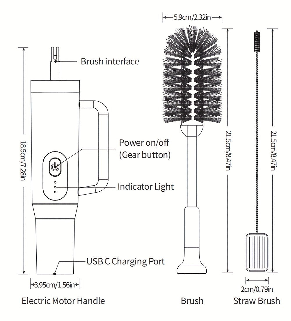 Electric Cup Scrubber Bottle Brush Cleaner – 2-Speed IPX6 Waterproof, Type-C Rechargeable, Deep Cleans 40oz Mugs, Tumblers & Hydration Bottles, Long Straw Brush Included, Wall Mount Storage, Kitchen Cleaning Tool