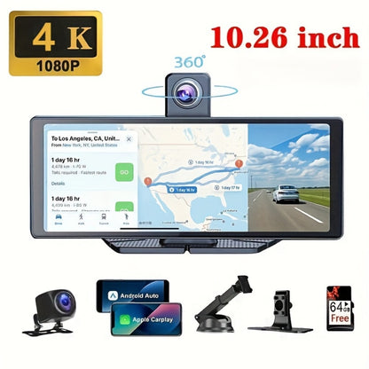 10.26 Inch Car Screen with Wireless CarPlay & Android Auto - Ultra HD Bluetooth Car Monitor, Dual Camera, Reversing Assist, Navigation, Music & Video, Universal for Sedan SUV RV