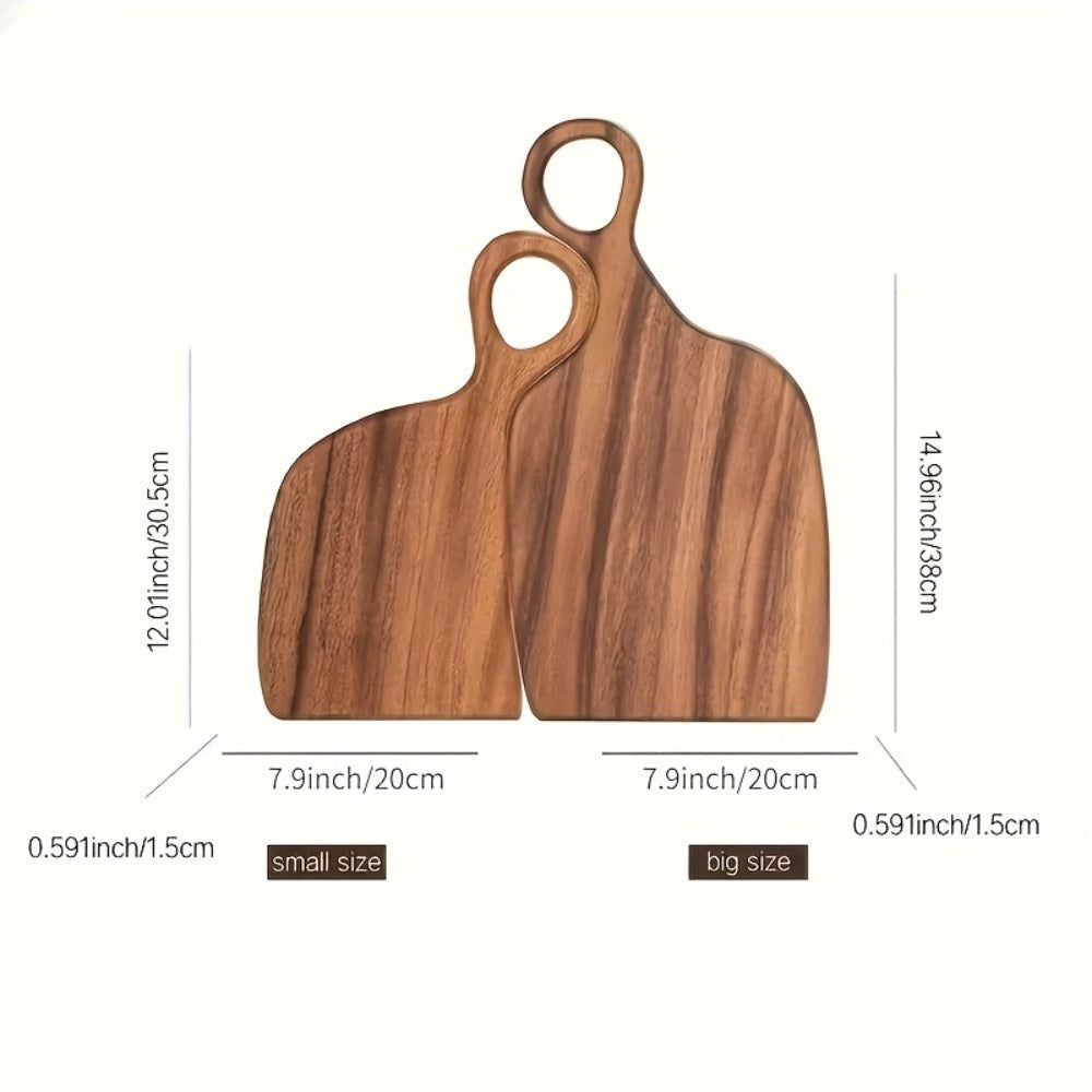 Cutting Board Two-Piece Acacia Wood Set with Loop Handles, Two Sizes and Reversible Flat Surfaces