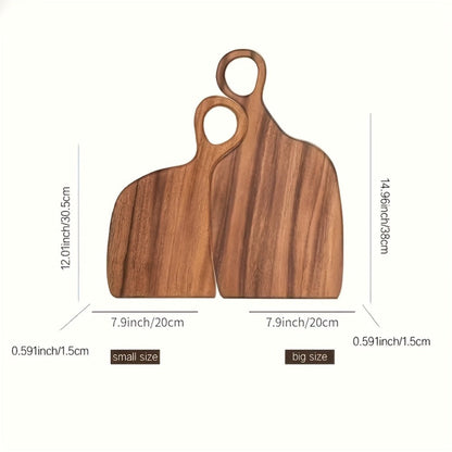 Cutting Board Two-Piece Acacia Wood Set with Loop Handles, Two Sizes and Reversible Flat Surfaces