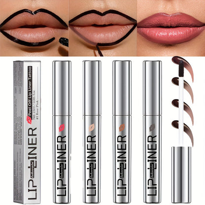 Four-Color Two-in-One Lip Stain Pen Set with Liner Tip and Matte Finish for Daily Makeup Looks