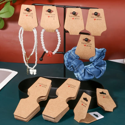 Self-Adhesive Kraft Jewelry Display Cards with Rounded Corners for Necklaces, Bracelets and Keychains, 11- or 99-Pack