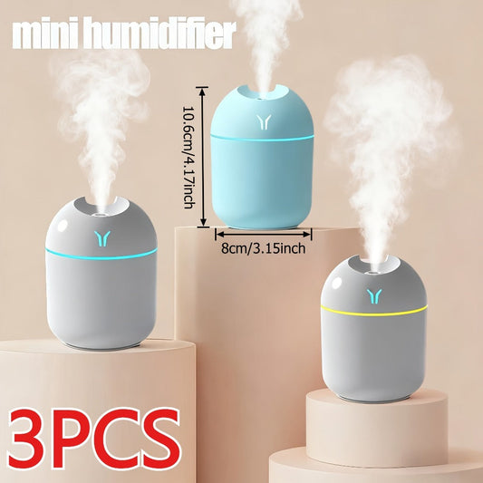 Aroma Diffuser Humidifier USB Mini – 3 Pack Cool Mist with Color Night Light, Portable for Bedroom, Car, Home & Dorm, Keeps Air Fresh & Plants Healthy, Gift for Men & Women (White+Blue+White)