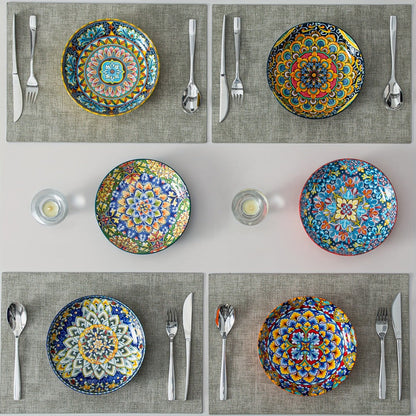 Bohemian Pasta Bowls Set of 6 | 32 Oz Porcelain, Floral Pattern, Microwave & Dishwasher Safe – VANCASSO