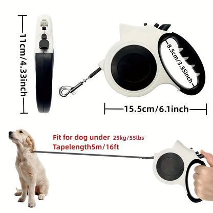 Retractable Dog Leash with 16-Foot Tape and Five Red, Black or Pink Light and No-Light Configurations