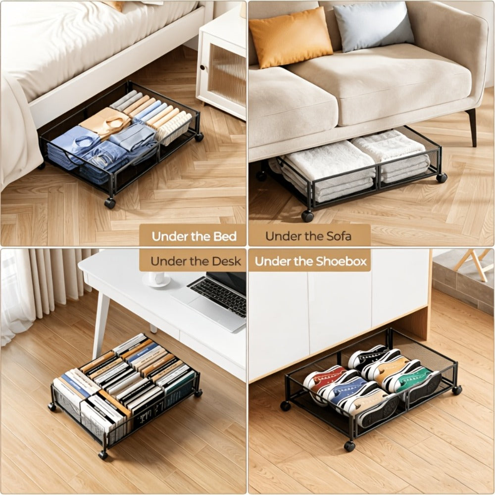 Under Bed Storage Containers with Wheels & Handles – Shoes, Clothes, Blankets Organizer