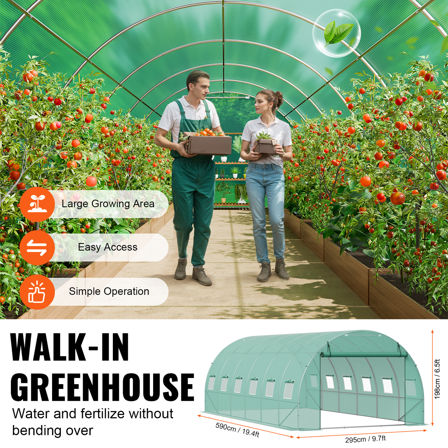 10- to 20-Foot Tunnel Greenhouse with Green Cover, Roll-Up Door and Size-Specific Vent Windows