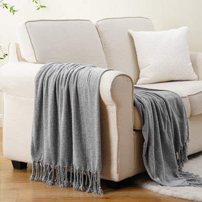 Chenille Fringe Throw Blanket – 180-200gsm Velvety Soft Decorative Throw for Sofa & Couch, Home Decor, 50”×60”, 17 Colors