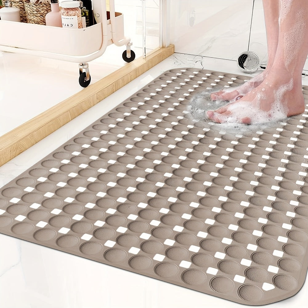 TPR Suction-Cup Shower Bath Mat, 26.38 x 14.17 Inches with Raised Texture in Gray or White