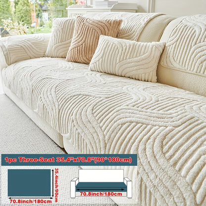 Sofa Cover Wave-Texture Plush Panels for 2 to Large 4-Seater Sofas, Armrest or Pillowcase Options