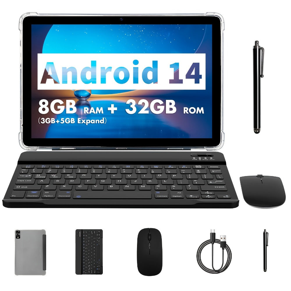 Android Tablet PRITOM 10.1-Inch with Android 14, A523 Octa-Core CPU and 32GB Internal Storage