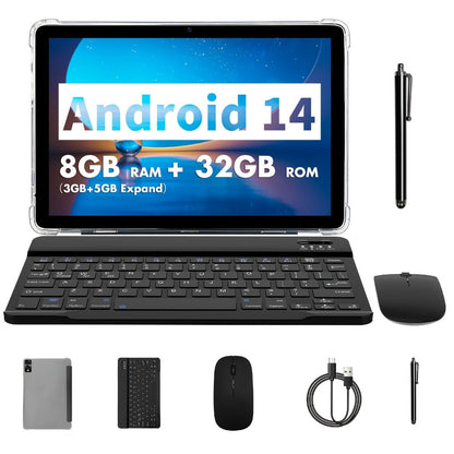 Android Tablet PRITOM 10.1-Inch with Android 14, A523 Octa-Core CPU and 32GB Internal Storage