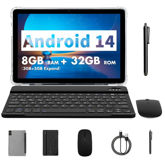 Android Tablet PRITOM 10.1-Inch with Android 14, A523 Octa-Core CPU and 32GB Internal Storage