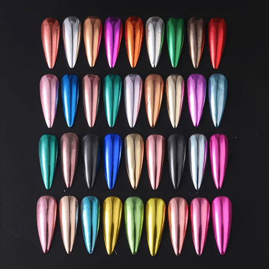 Chrome Holographic Nail Powder Set 36 Colors – Mirror Chrome Glitter Pigment Dust Kit for Gel Nails Acrylic Manicure DIY Nail Art Decoration