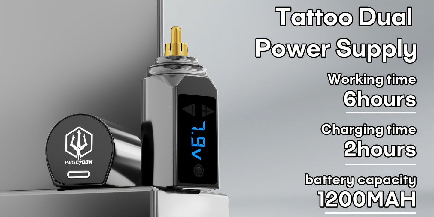 PS083 1200mAh RCA Tattoo Power Supply with LED Voltage Display, 3–12V Control and USB Charging