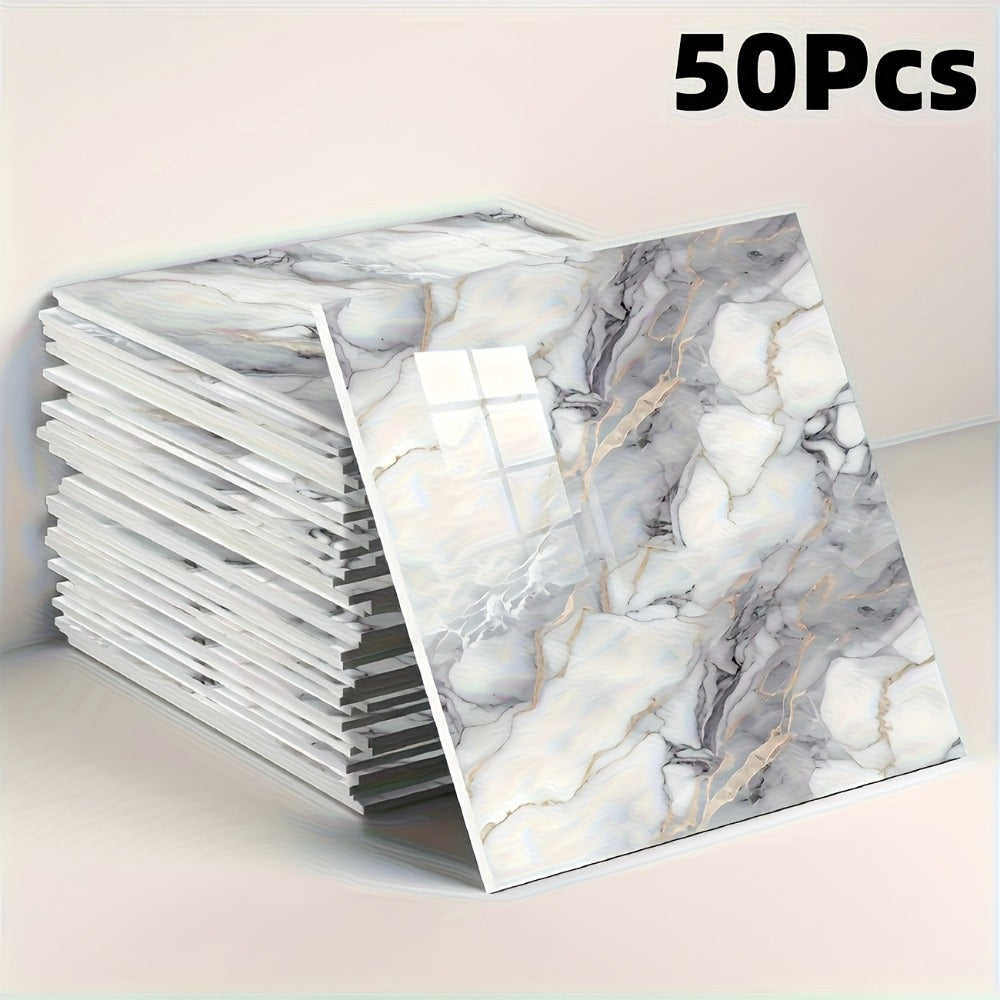 11.81-Inch Square Marble-Pattern Peel-and-Stick Wall Tiles in 50- or 100-Piece Design Options