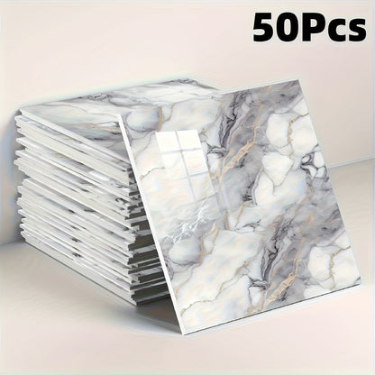 11.81-Inch Square Marble-Pattern Peel-and-Stick Wall Tiles in 50- or 100-Piece Design Options