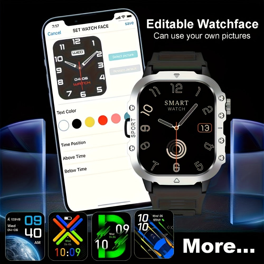 LED Flashlight Outdoor Smartwatch 2.01" Large Screen – Multi-Sport Modes, Long Battery Life, Message Alerts, Fitness Tracker – Rugged Adventure Watch Black Brown Android & iPhone