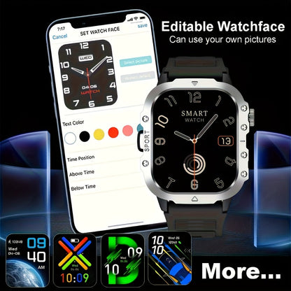 LED Flashlight Outdoor Smartwatch 2.01" Large Screen – Multi-Sport Modes, Long Battery Life, Message Alerts, Fitness Tracker – Rugged Adventure Watch Black Brown Android & iPhone
