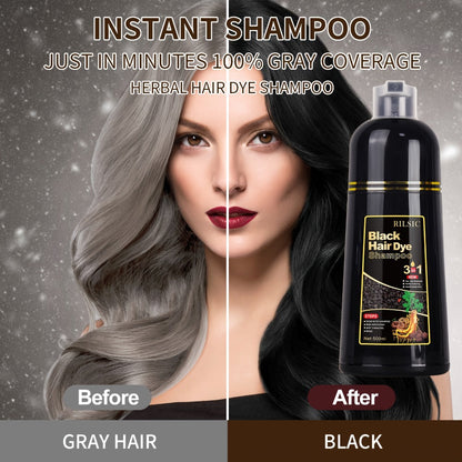 Herbal Hair Dye Shampoo 3-in-1 with Plant Squalene 2pcs 16.91oz — Instant Gray Hair Coverage, Natural Color in Minutes, Brown Dark Brown & Black, Unisex Men & Women