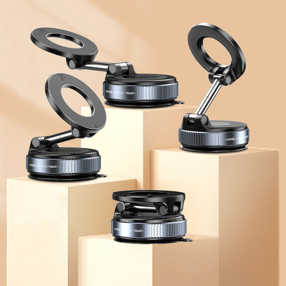 360° Rotating Magnetic Phone Holder 4-Pack – Foldable & Extendable Universal Wall Mount for Car, Bathroom, Gym & Mirror | Compatible with iPhone 16 / 15 / 12 | Black ABS