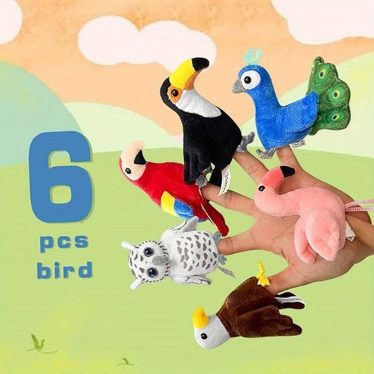 Bird Finger Puppets Set 6pcs Realistic Mini Hand Puppets for Kids Toddlers, Cute Animal Bird Puppets for Role Play Storytelling Nature Learning, Birthday Party Favor Gift