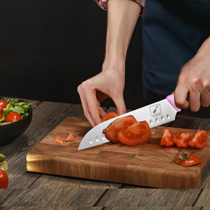 Kitchen Knife Set by imarku, 14-Piece Pink Stainless Steel Block with Six Steak Knives, Shears and Built-In Sharpener