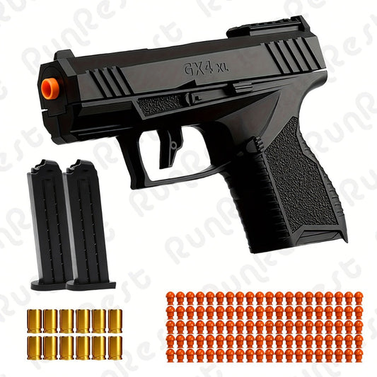 Soft Bullet Toy Gun with Jumping Shell & 2 Magazines – 100 Bullets 12 Shells Auto Rebound Decompression Pistol Shooting Toy for Kids Boys Ages 6+, Indoor Outdoor Play Birthday Gift