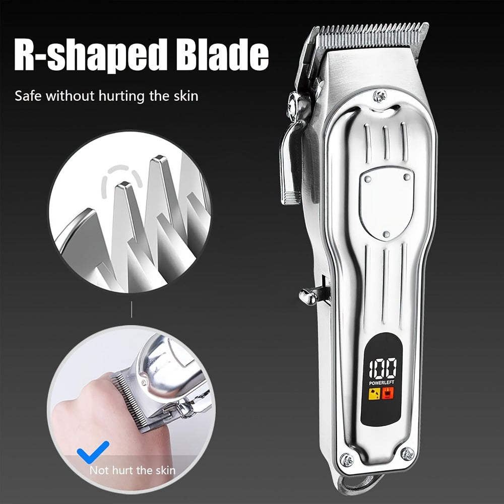 Hair Clipper Cordless Metal-Body Set with LCD Battery Display and Single or Two-Piece Color Options
