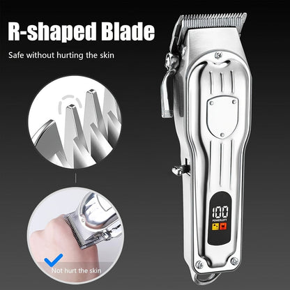 Hair Clipper Cordless Metal-Body Set with LCD Battery Display and Single or Two-Piece Color Options