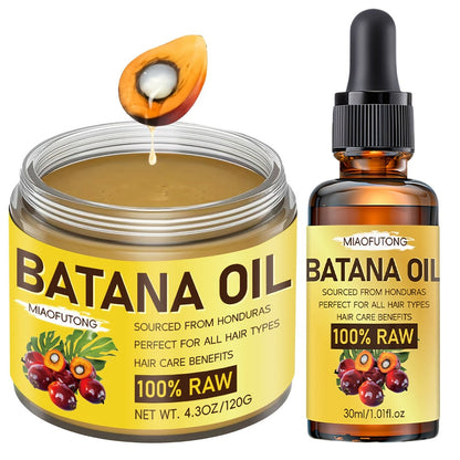 Batana Hair and Scalp Oil Two-Piece Set with 100g Jar and 30ml Dropper Bottle, Both Labeled 100% Raw