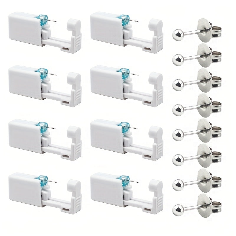 Ear Piercing Kit – 8 PCS Disposable Self Piercing Gun with 316 Stainless Steel Earrings, Safe & Easy Home Ear Piercing Tool for Family & Party Use