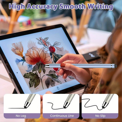 5-Piece Dual-Tip Stylus Pen Set with Metal Bodies, Two Rubber Tip Sizes and 10 Replacement Tips